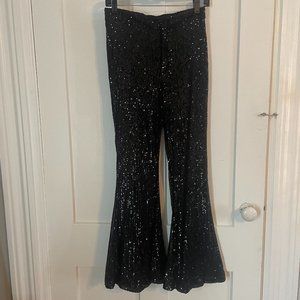 Sequined black flare pants